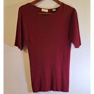 Women's Burgundy 100% Silk Ribbed Knit Sweater Top Sz XL Quiet Luxury Classic